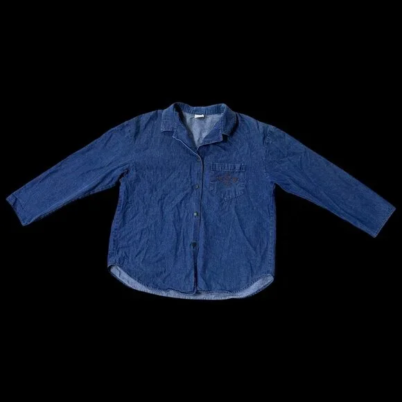 Vintage Denim Shirt Womens Size 14 GW Graff USA Button Up Retro 1990s Blue - Picture 2 of 9